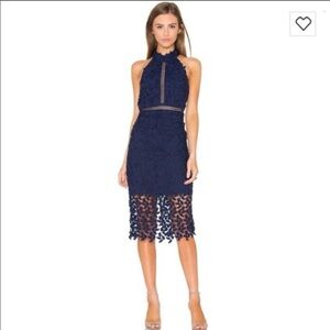 Navy blue Bardot lace midi dress. Size 8/medium.  Purchased at Nordstrom.